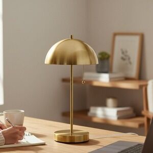 Project 62 Brushed Brass Mushroom Table Lamp with AC Outlet AF49040 Gold MCM